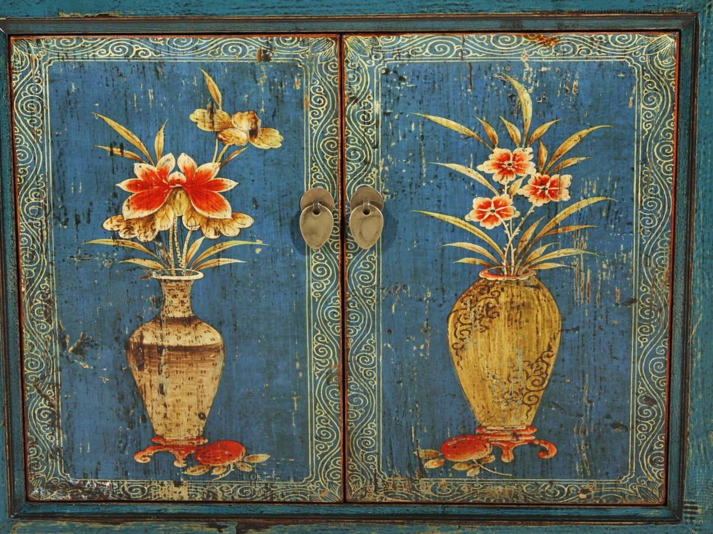 Vintage Asia Oriental Chest of Drawers Sideboard Cabinet Blue-Orange - Art. 34372-1