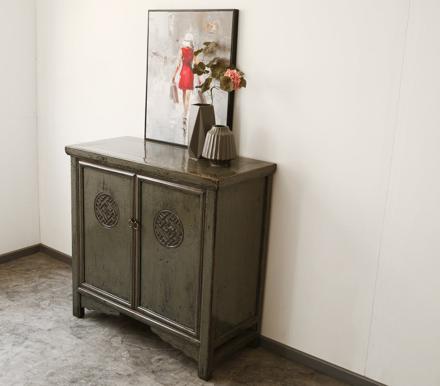 Vintage Asia Orientalisches Kästchen Schrank Kommode Dunkelgrau - Art. 42718