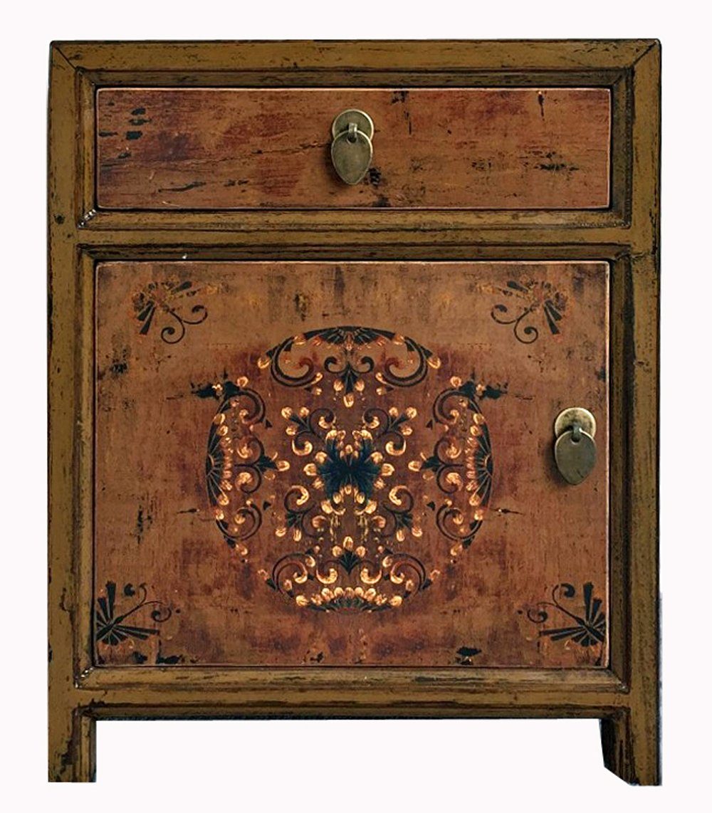 Vintage Asia Chinesisches Nachtkästchen Nachttisch Braun - Art. 35191-7