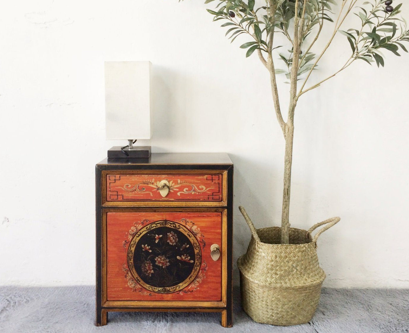 Vintage Asia Chinesisches Nachtkästchen Nachttisch "Coalflowers" - Art. 35191-8