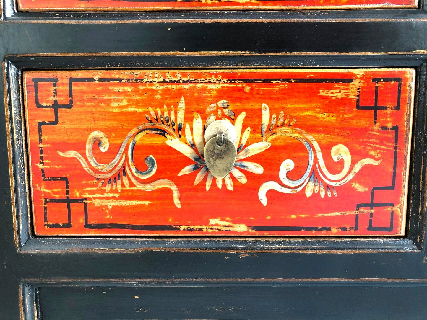 Vintage Asia Asian Lowboard Chest of Drawers Bench "Coalflowers" - Art. 35208-6