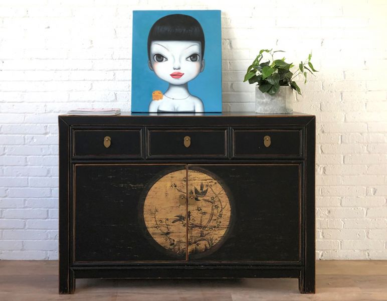 Vintage Asia Asiatische Möbelkombination 3-Teilig Schwarz - Art. LesNoirs-3