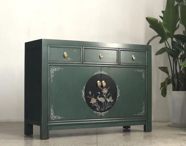 Vintage Asia Chinese Chest of Drawers Sideboard Shelf Fir Green - Art. 33082-3