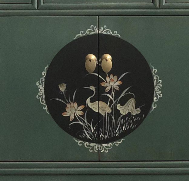 Vintage Asia Chinese Chest of Drawers Sideboard Shelf Fir Green - Art. 33082-3