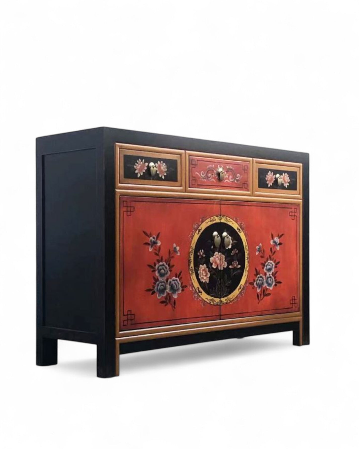Vintage Asia Chinese Chest of Drawers Sideboard Shelf "Coalflowers" - Art. 33082-4