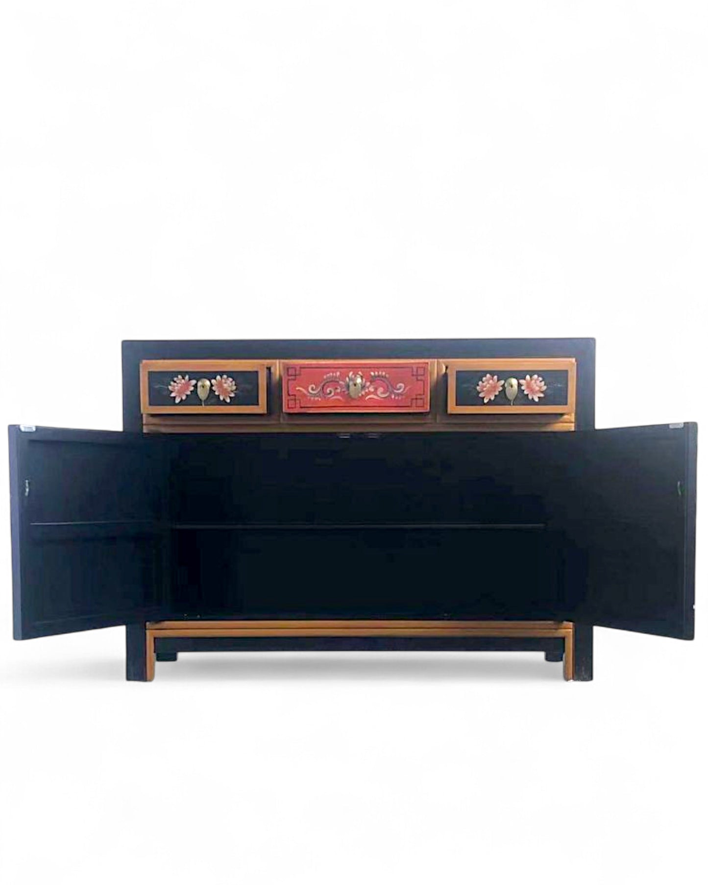 Vintage Asia Chinese Chest of Drawers Sideboard Shelf "Coalflowers" - Art. 33082-4