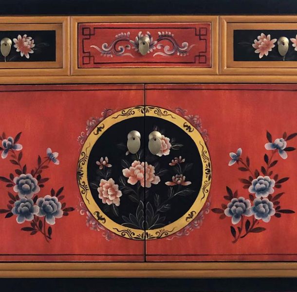 Vintage Asia Chinesische Kommode Sideboard Regal "Coalflowers" - Art. 33082-4
