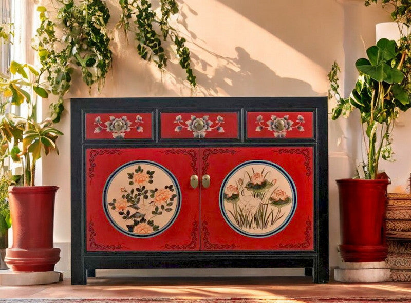 Vintage Asian Chinese chest of drawers sideboard cabinet "RedMagic" - Art. 33082-9