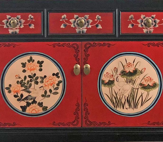 Vintage Asian Chinese chest of drawers sideboard cabinet "RedMagic" - Art. 33082-9