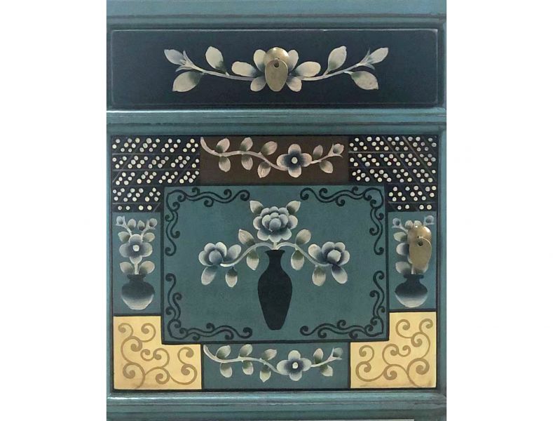 Vintage Asia Chinesisches Nachtkästchen Nachttisch "Oceanflowers" - Art. 35191-6