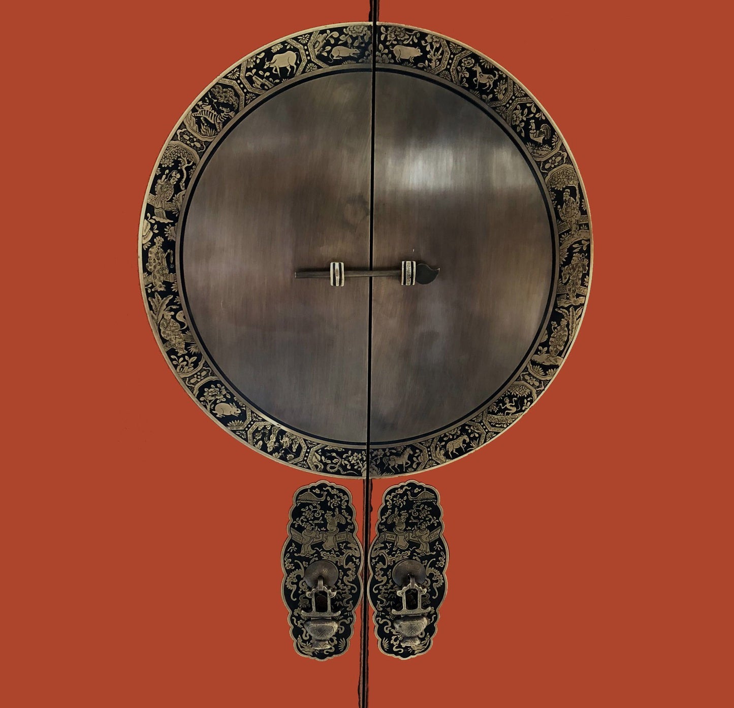 Vintage Asia Chinesischer Schrank Hochzeitsschrank Schwarz-Orange - Art. A502/Schwarz-Orange