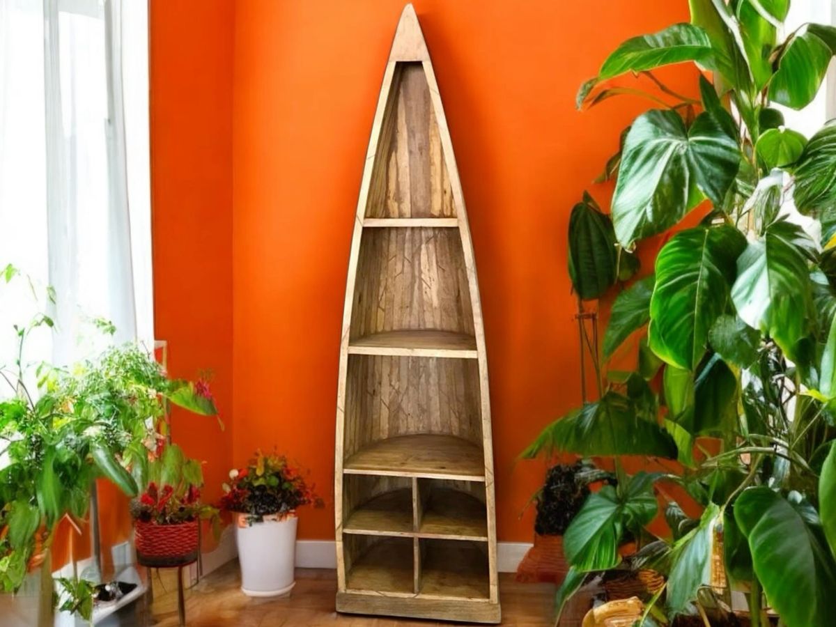 Vintage Asia Indisches Mangoholz-Regal Bootsregal - Art. Boatshelf