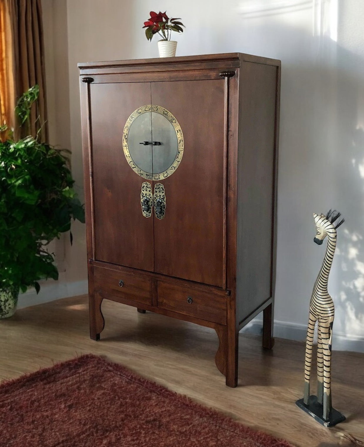 Vintage Asia Chinesischer Schrank Hochzeitsschrank Kastanienbraun - Art. A502/maroon