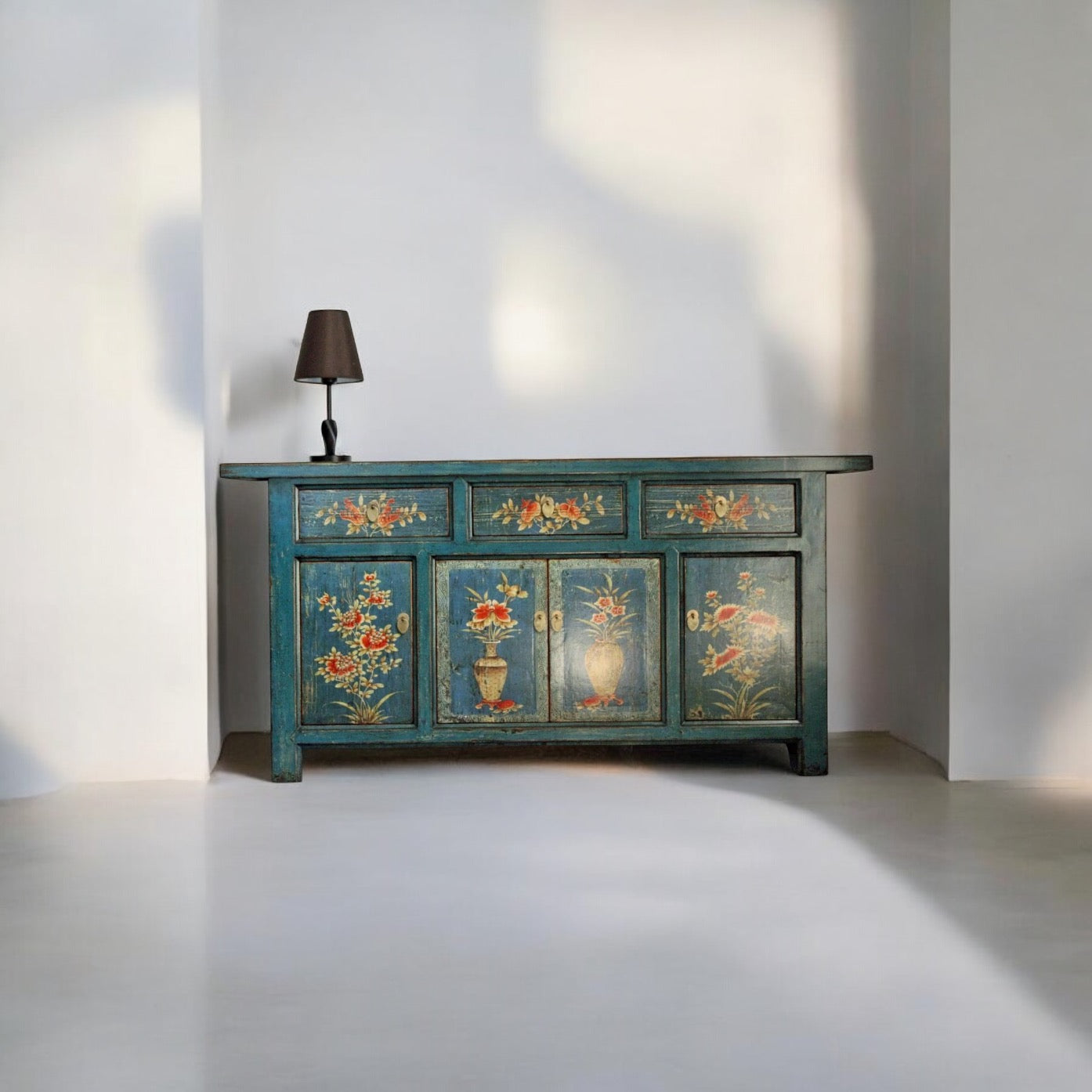 Vintage Asia Oriental Chest of Drawers Sideboard Cabinet Blue-Orange - Art. 34372-1