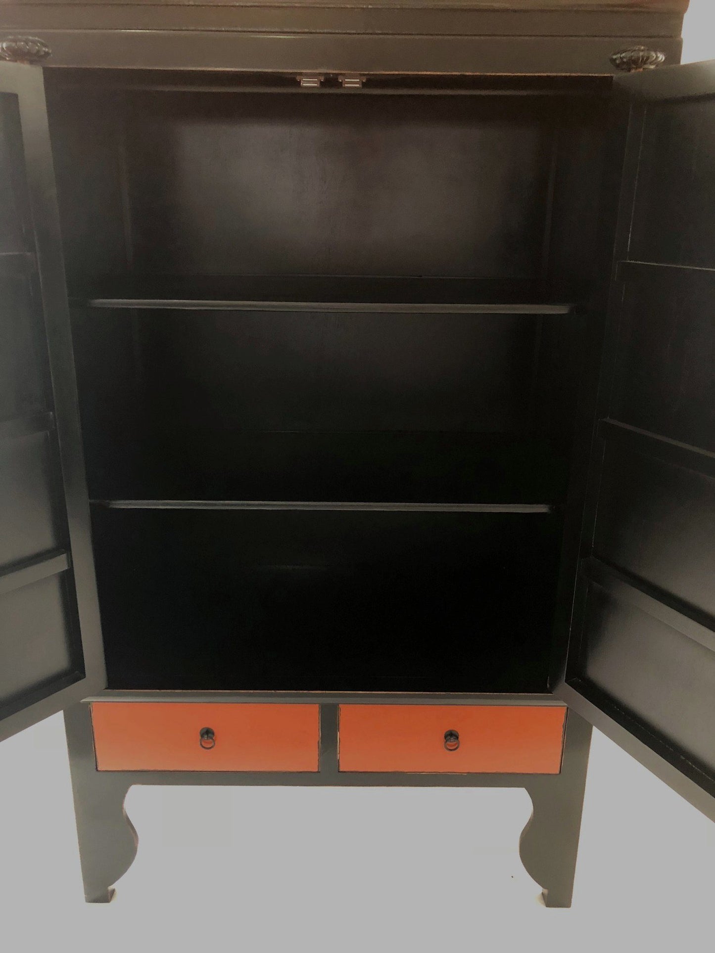 Vintage Asia Chinesischer Schrank Hochzeitsschrank Schwarz-Orange - Art. A502/Schwarz-Orange