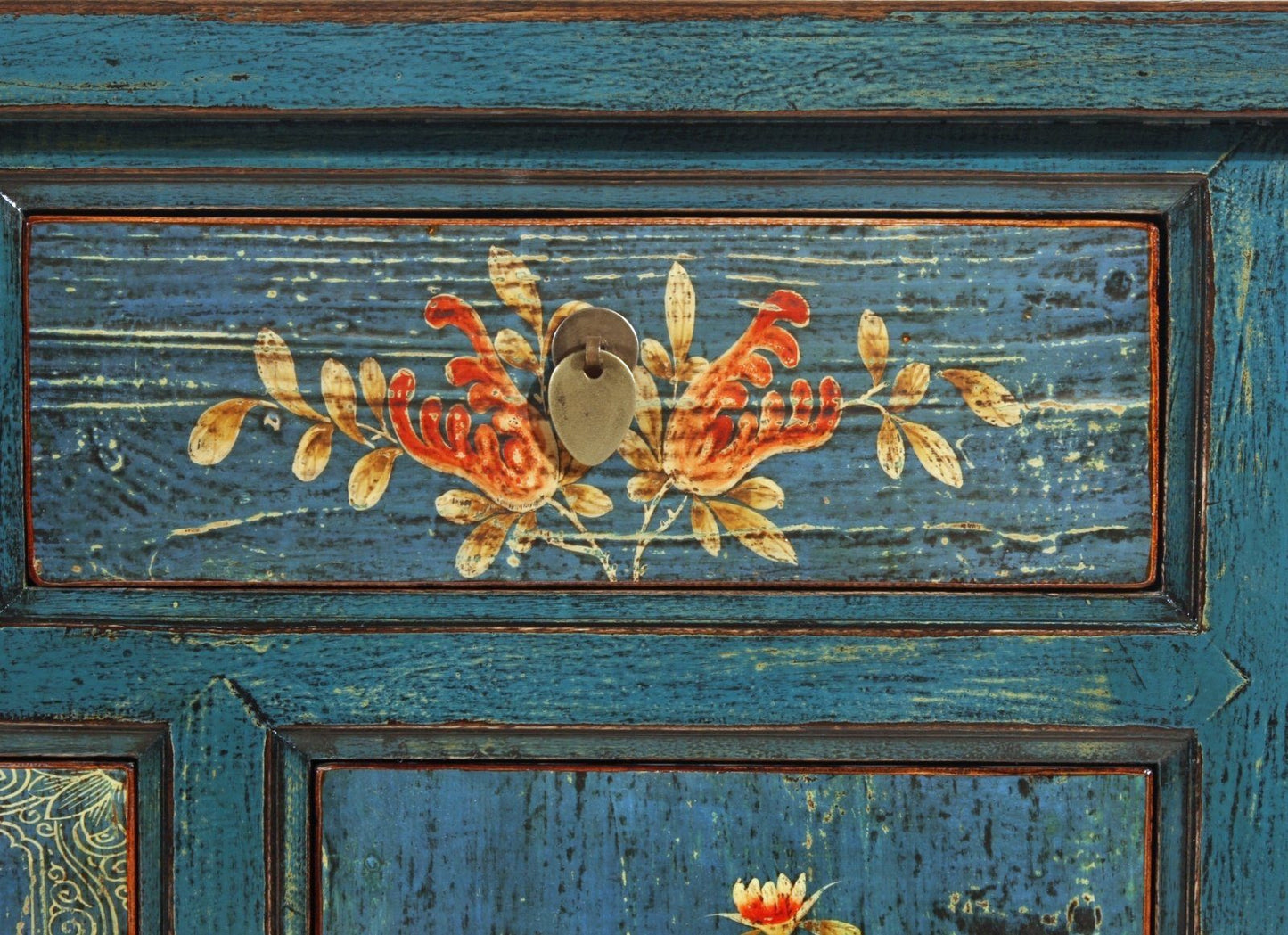Vintage Asia Oriental Chest of Drawers Sideboard Cabinet Blue-Orange - Art. 34372-1