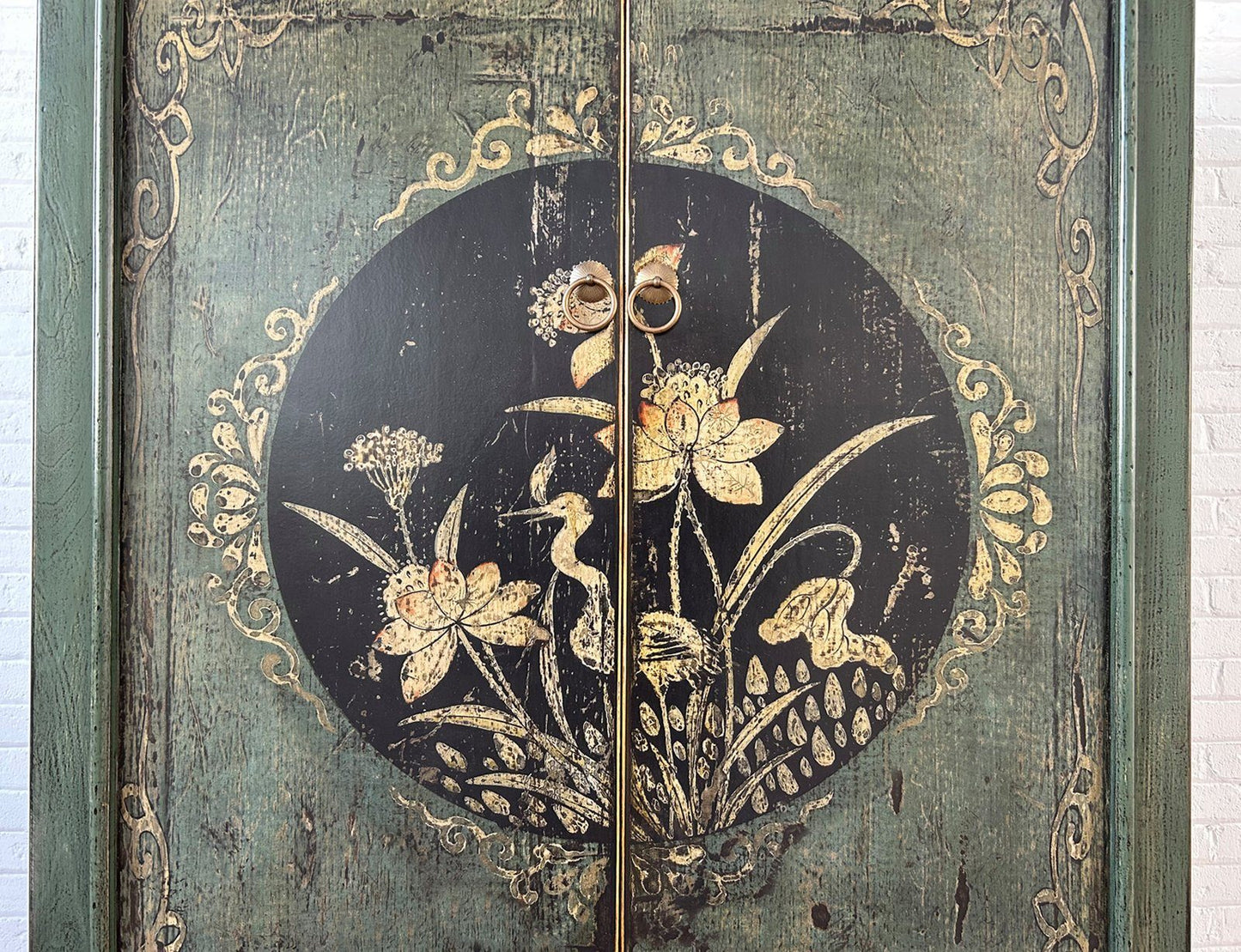 vintage Asie Chinois Armoire De Mariage Armoire Commode Sapin Vert - Article A600-2