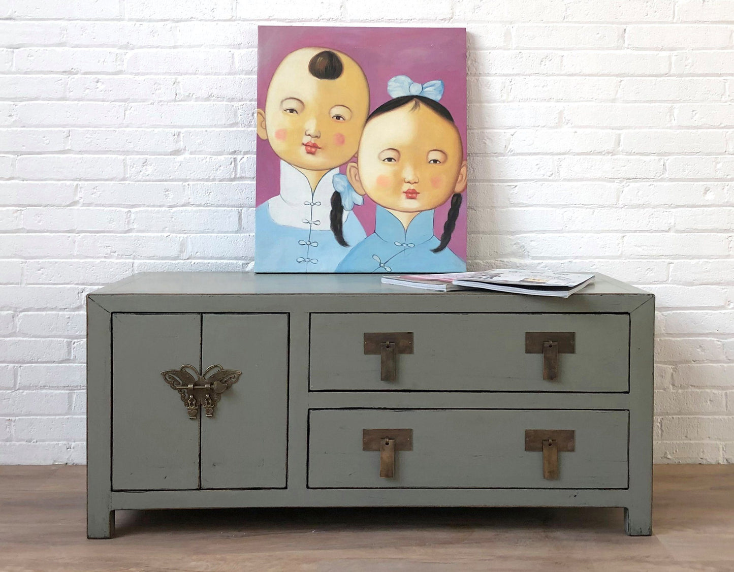 Vintage Asia TV-Kommode Sideboard Lowboard Hellgrau - Art. TV273/lightgrey