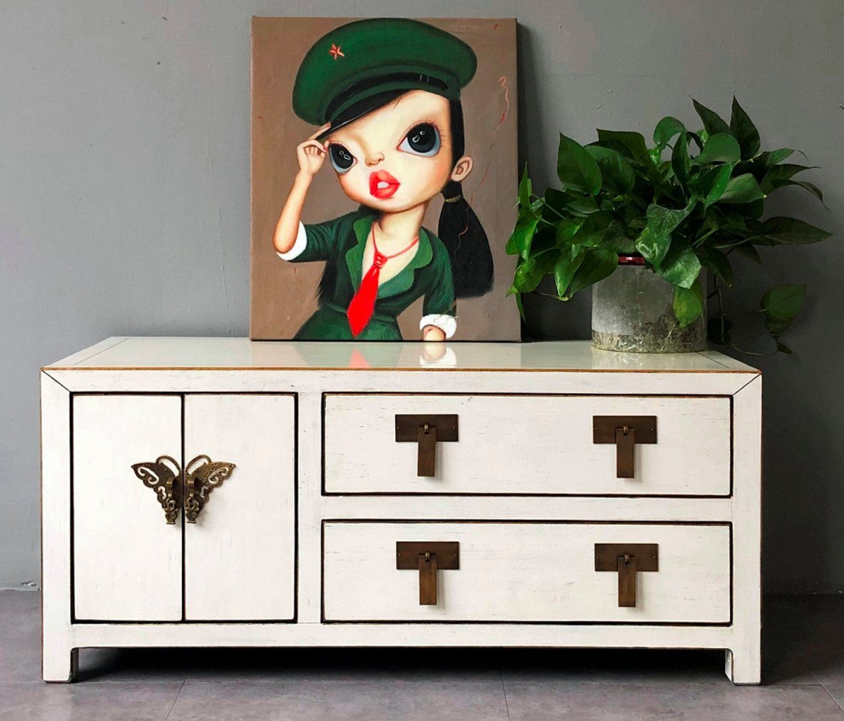 Vintage Asia TV-Kommode Sideboard Lowboard Elfenbein - Art. TV273/ivory