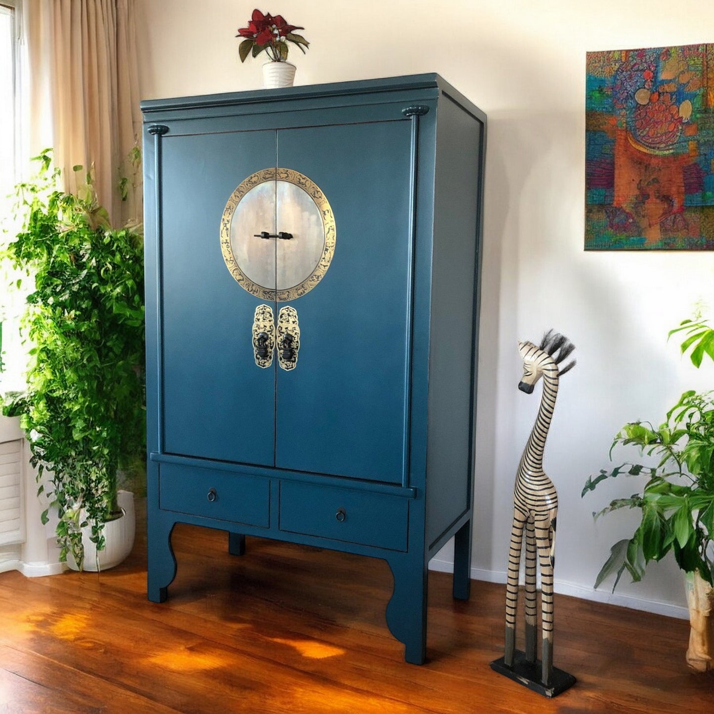 Armario chino vintage Asia para bodas, acero azul - Art. A502/steelblue