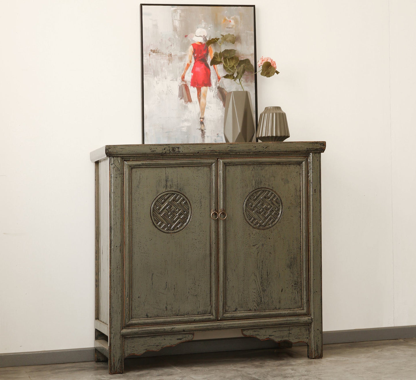 Vintage Asia Orientalisches Kästchen Schrank Kommode Dunkelgrau - Art. 42718