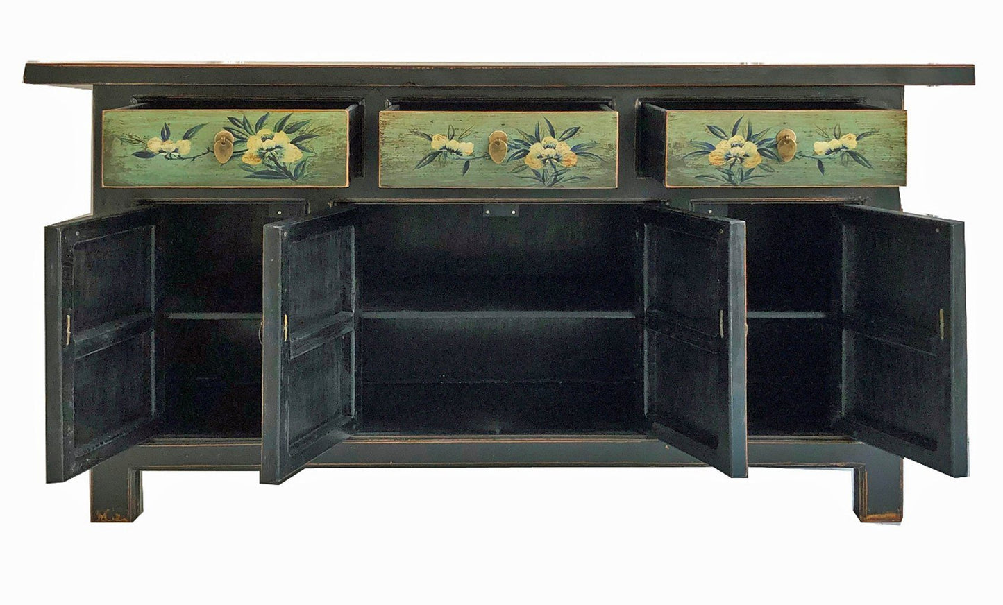 Commode orientale vintage d'Asie buffet armoire vert menthe - Article 34372-6