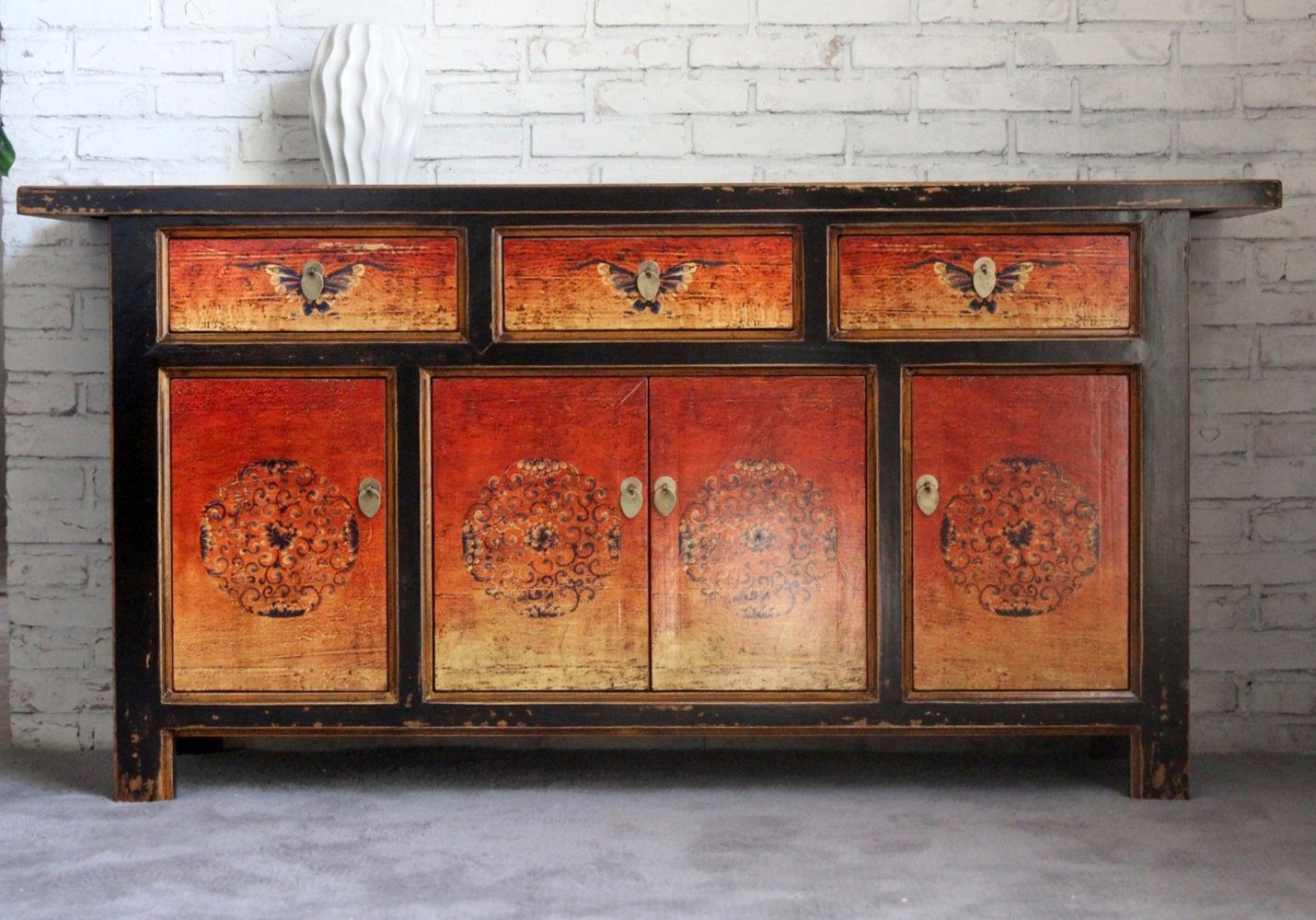 Vintage Asia Oriental Chest of Drawers Sideboard Cabinet "Fire" - Art. 34372-2