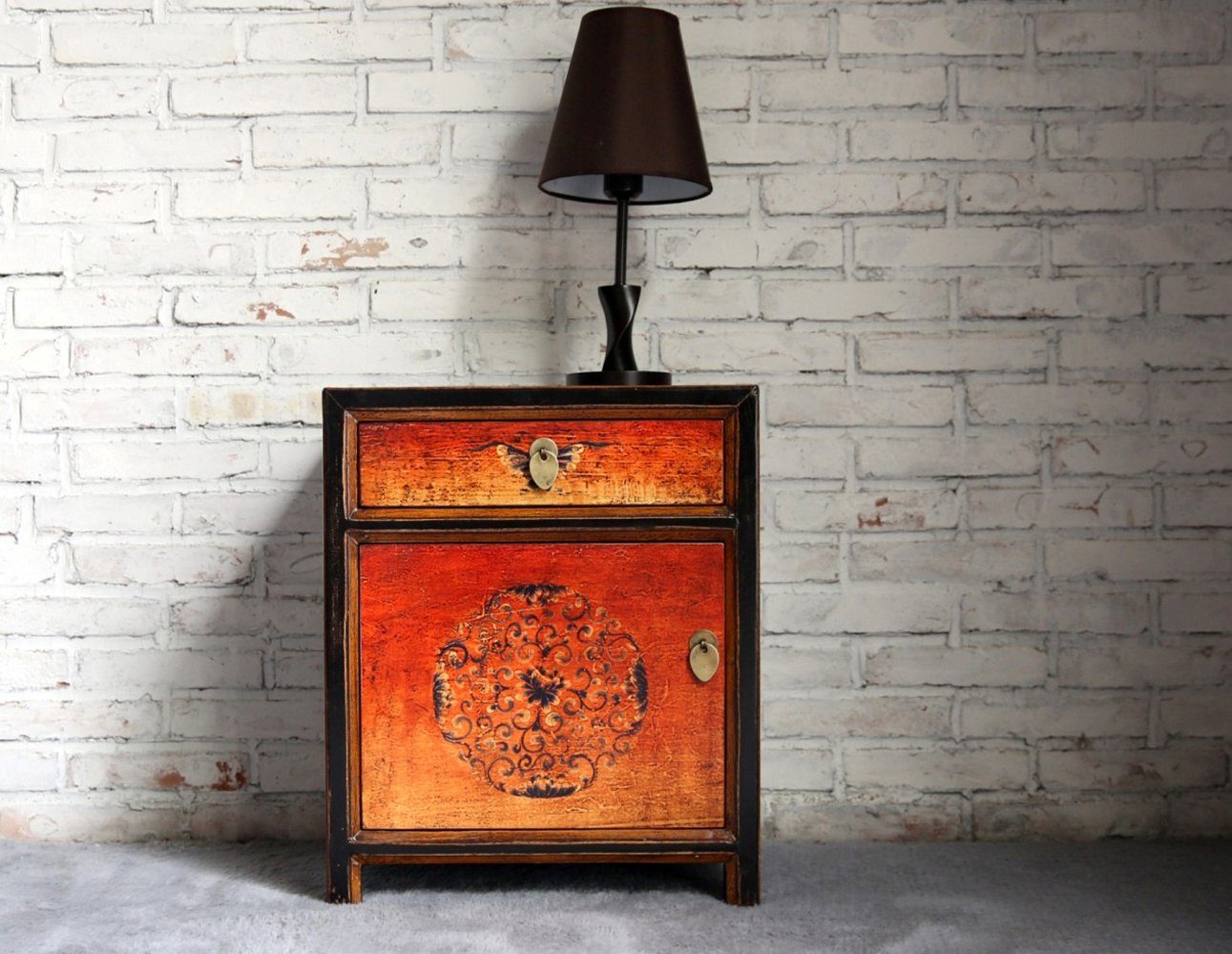 Mesita de noche china vintage asiática "Fuego" - Artículo 35191-2