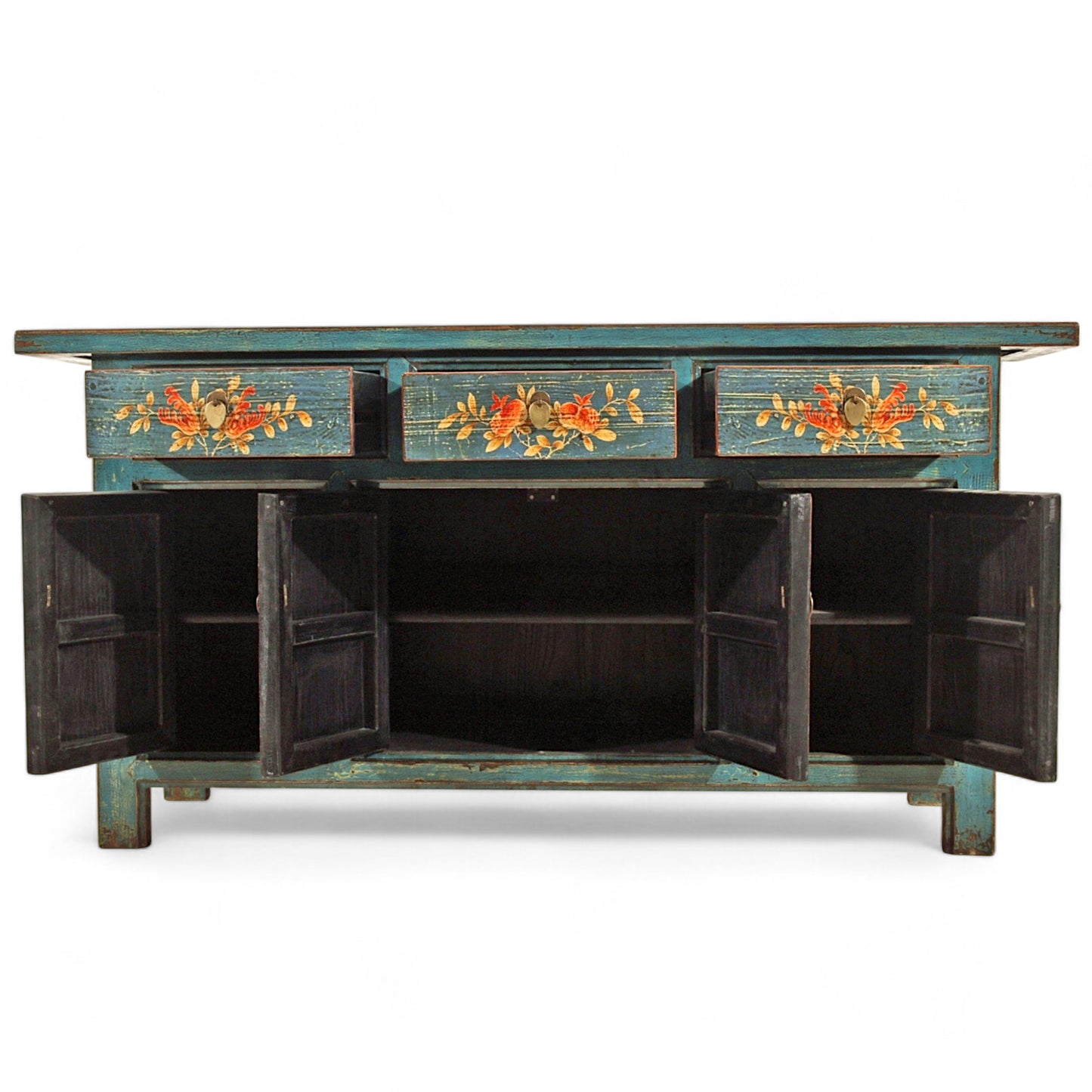 Vintage Asia Oriental Chest of Drawers Sideboard Cabinet Blue-Orange - Art. 34372-1