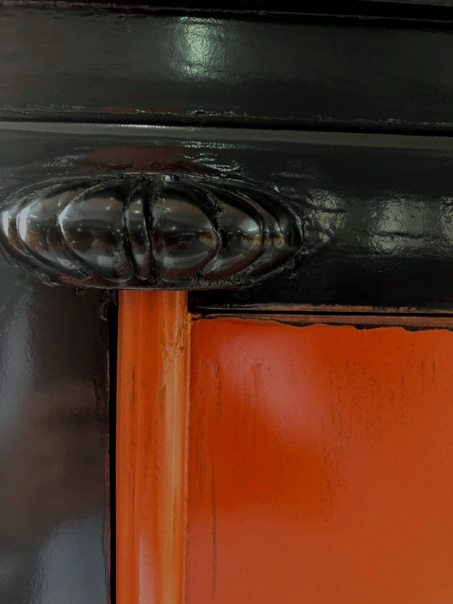 Vintage Asia Chinesischer Schrank Hochzeitsschrank Schwarz-Orange - Art. A502/Schwarz-Orange