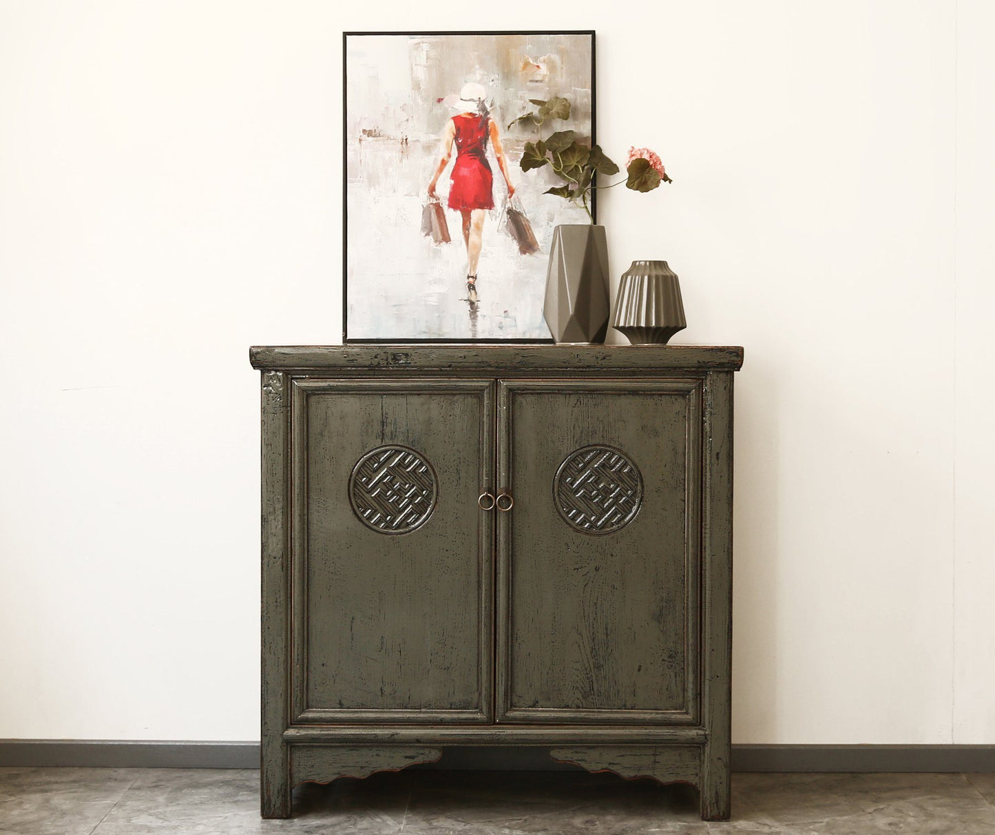 Vintage Asia Orientalisches Kästchen Schrank Kommode Dunkelgrau - Art. 42718