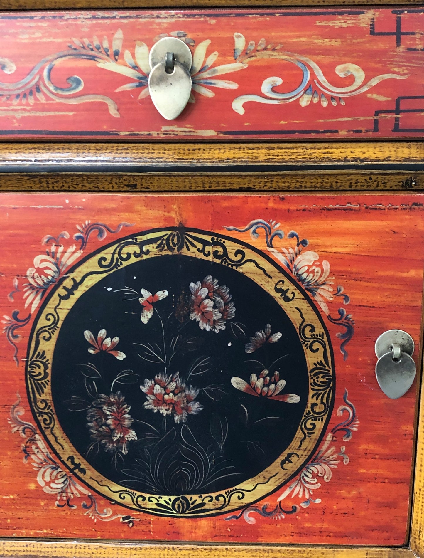 Vintage Asia Chinesisches Nachtkästchen Nachttisch "Coalflowers" - Art. 35191-8
