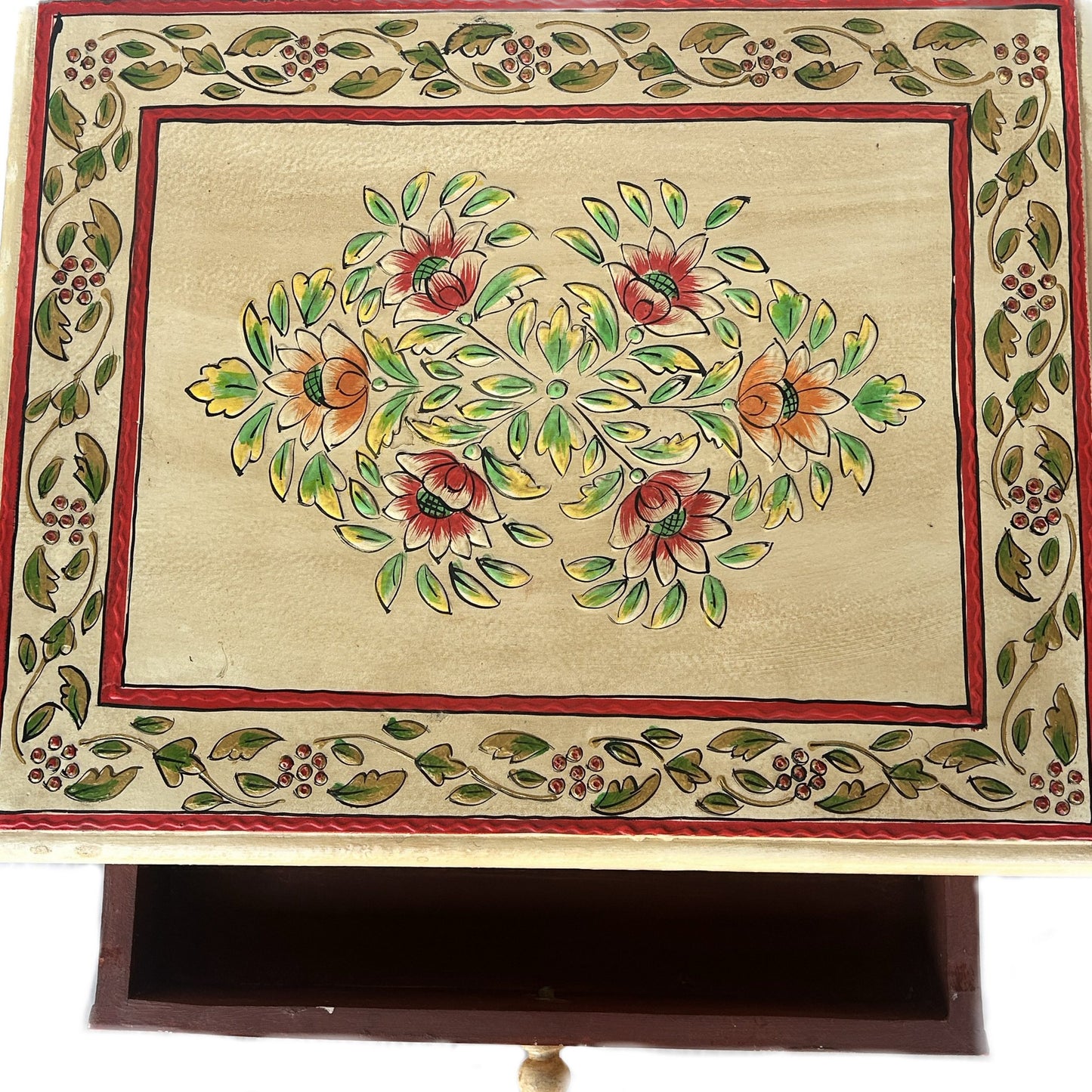 Vintage Asia Handbemaltes Indisches Kästchen Nachttisch - Art. Chest_IRF