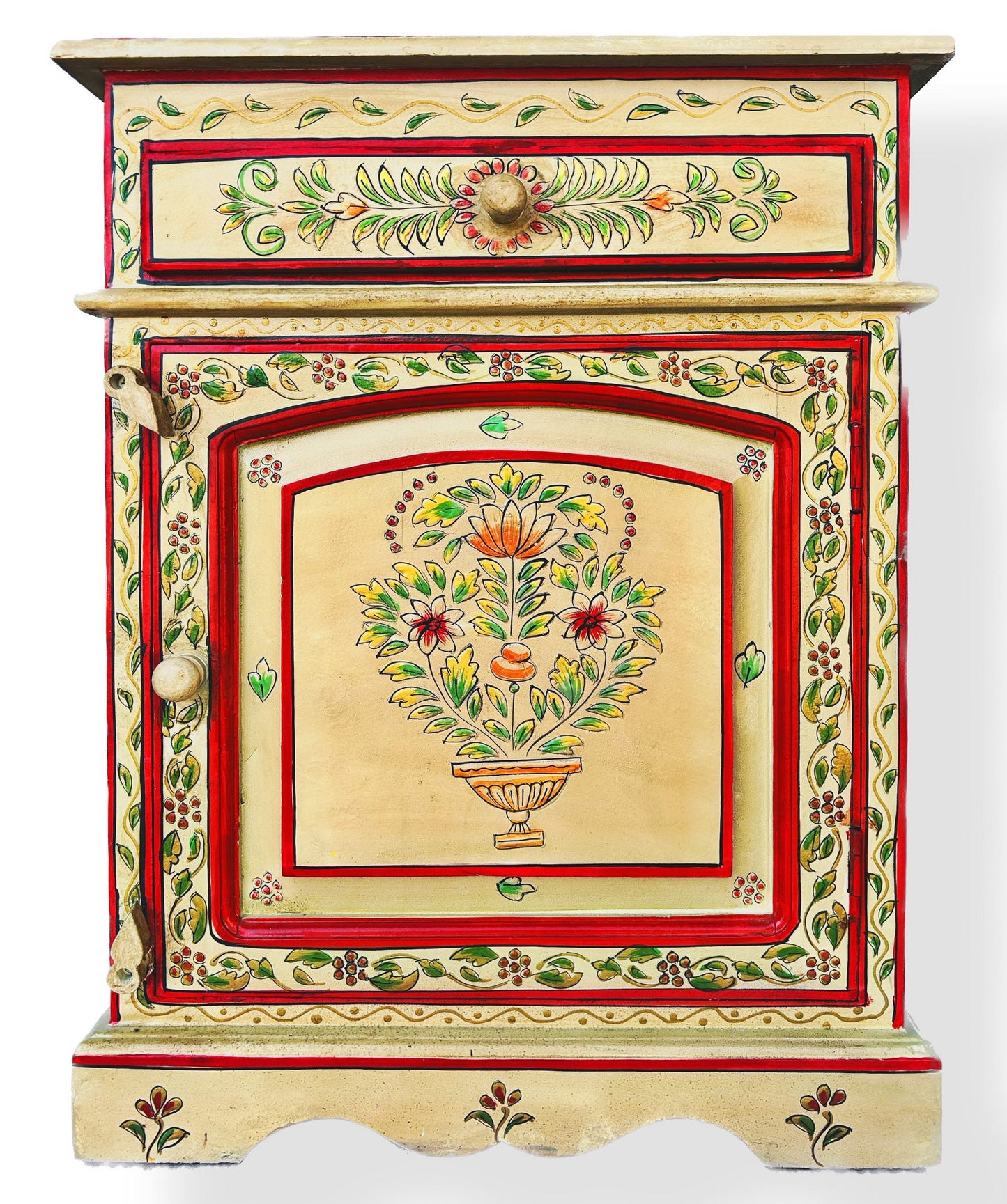 Vintage Asia Handbemaltes Indisches Kästchen Nachttisch - Art. Chest_IRF