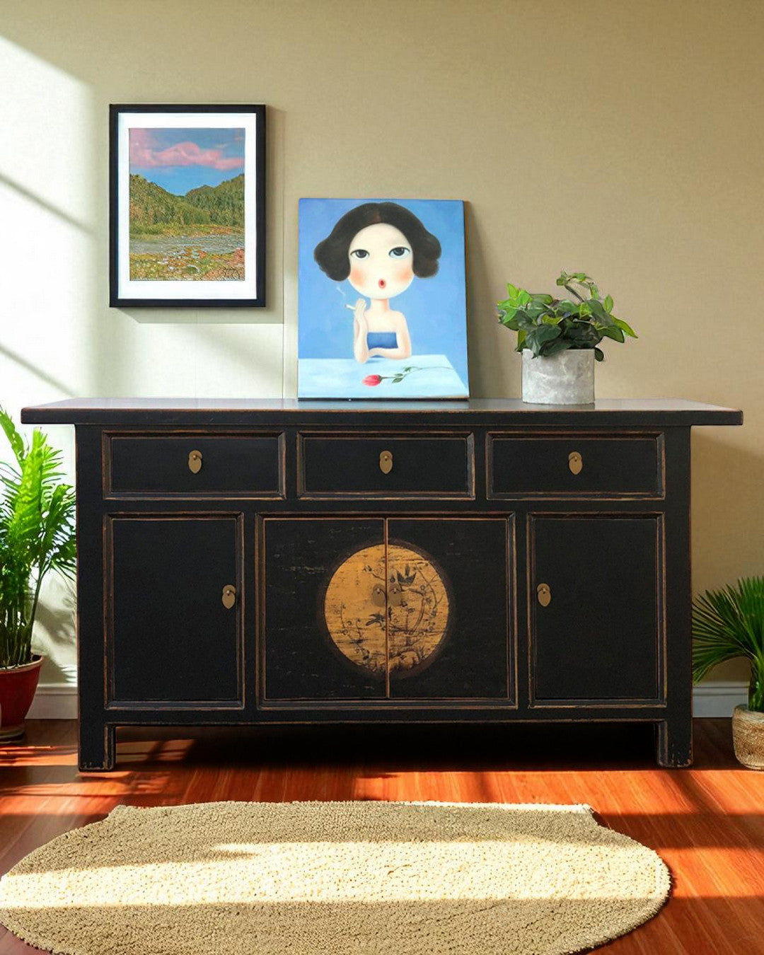 Vintage Asia Oriental Chest of Drawers Sideboard Cabinet "LesNoirs" - Art. 34372-9