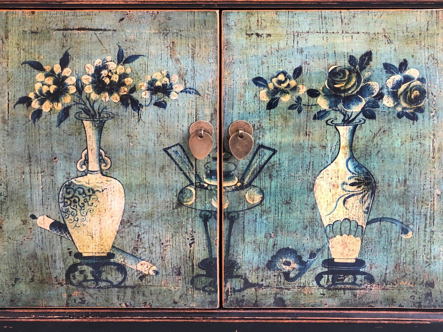 Vintage Asia Orientalische Kommode Sideboard Schrank Minzgrün - Art. 34372-6