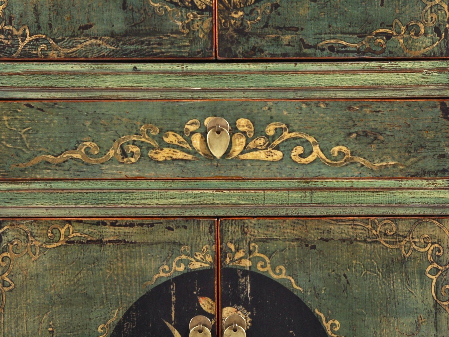 Cajonera vintage asiática para bodas, estante verde abeto - Artículo 33723-2