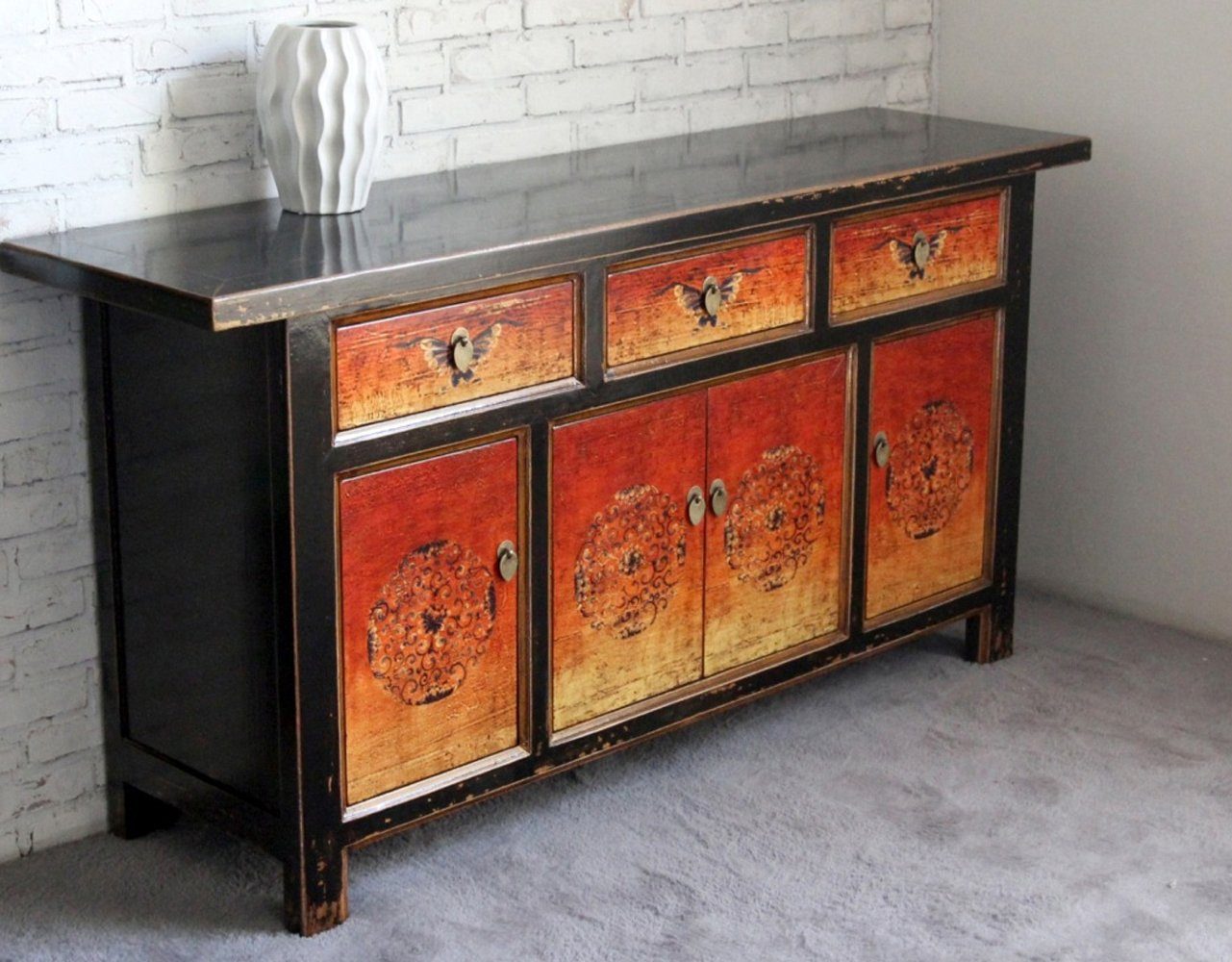 Vintage Asia Oriental Chest of Drawers Sideboard Cabinet "Fire" - Art. 34372-2