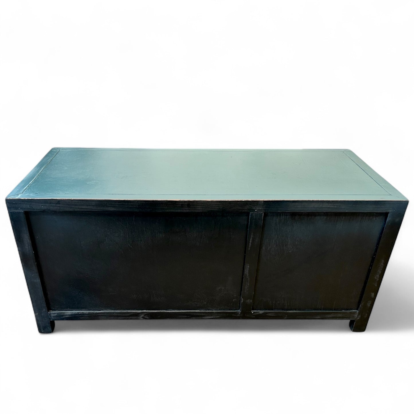 Stahlblaues asiatisches Sideboard mit schwarzer Rückseite und klarer Linienführung