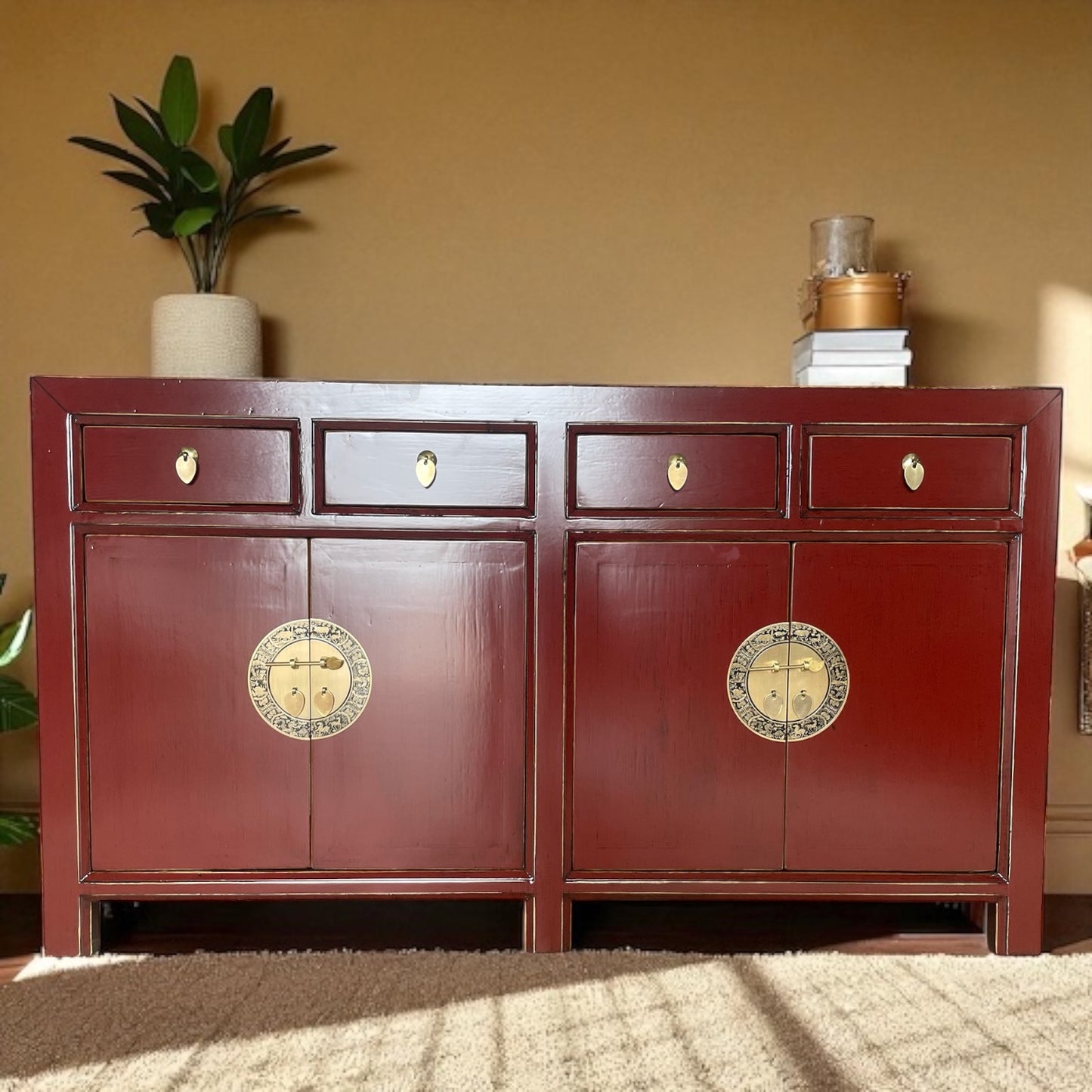 Vintage Asia Chinesisches Sideboard Kommode Schrank Rot - Art. 31196-Scarlet