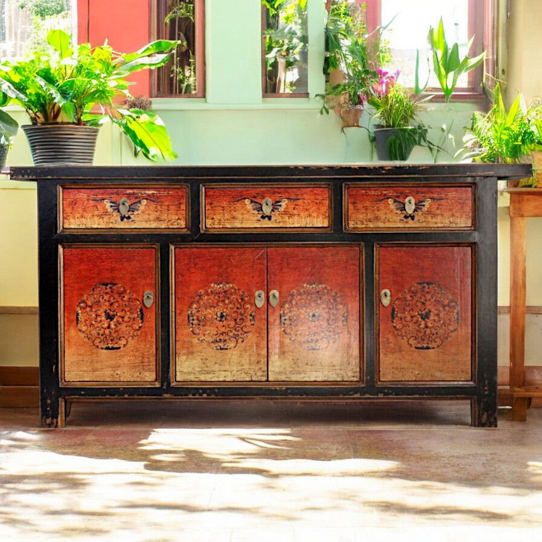 Vintage Asia Oriental Chest of Drawers Sideboard Cabinet "Fire" - Art. 34372-2