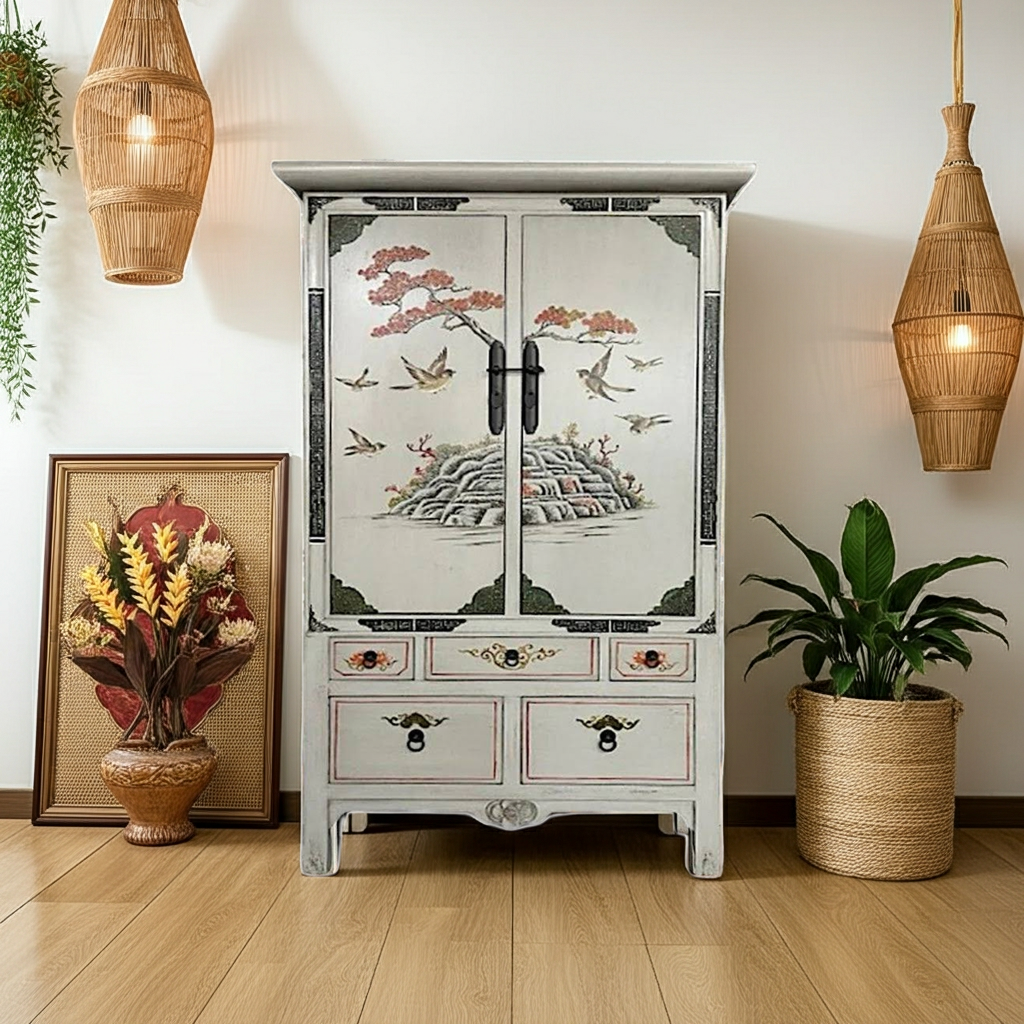 Vintage Asia Handbemalter asiatischer Schrank Kommode - Art. 2023-1