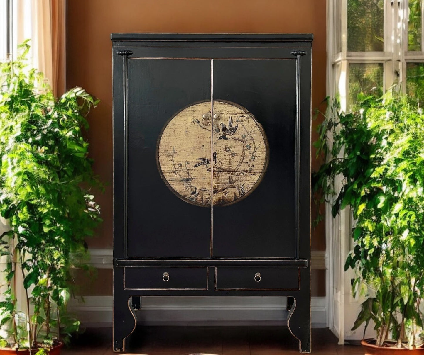 vintage Asie Chinois Placard Mariage Placard Commode Noir Beige - Article A600-3