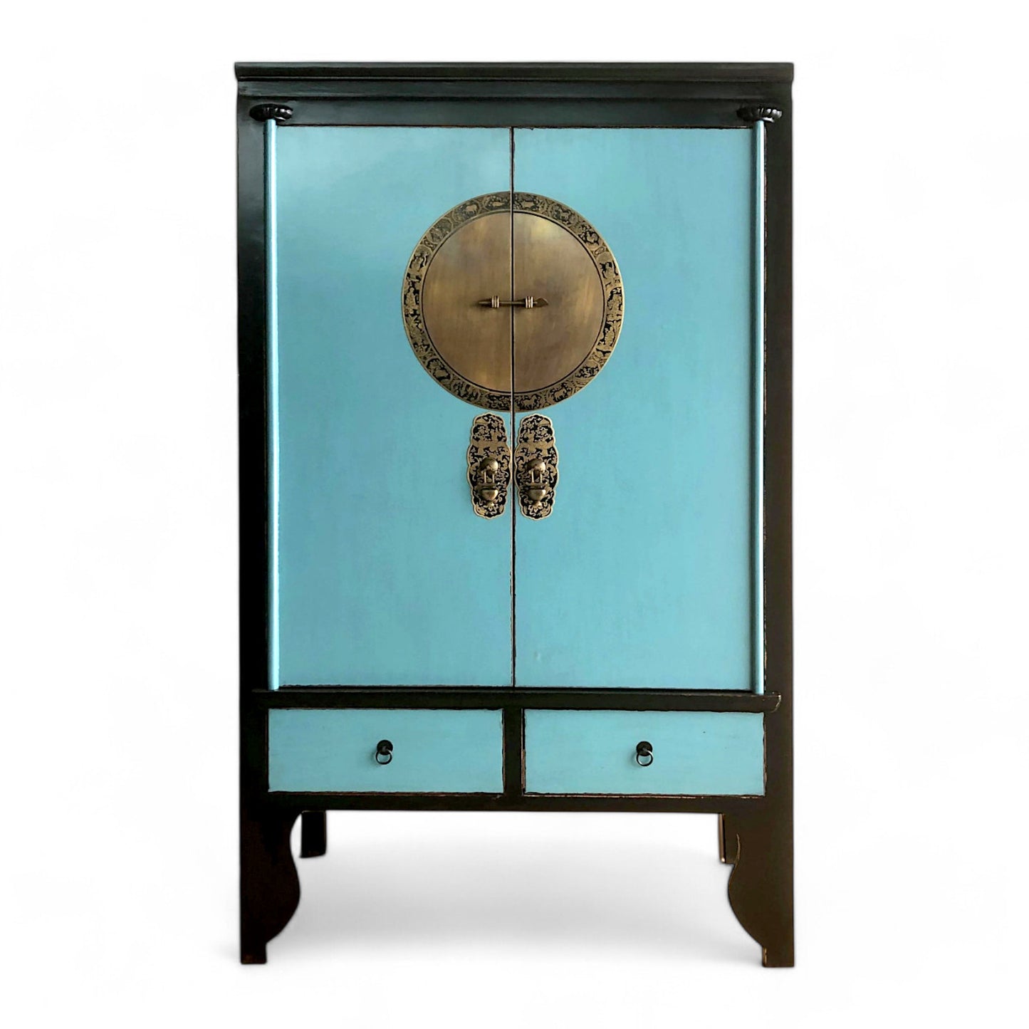 Vintage Asia Chinesischer Schrank Hochzeitsschrank Schwarz-Blau - Art. A502/Schwarz-Blau