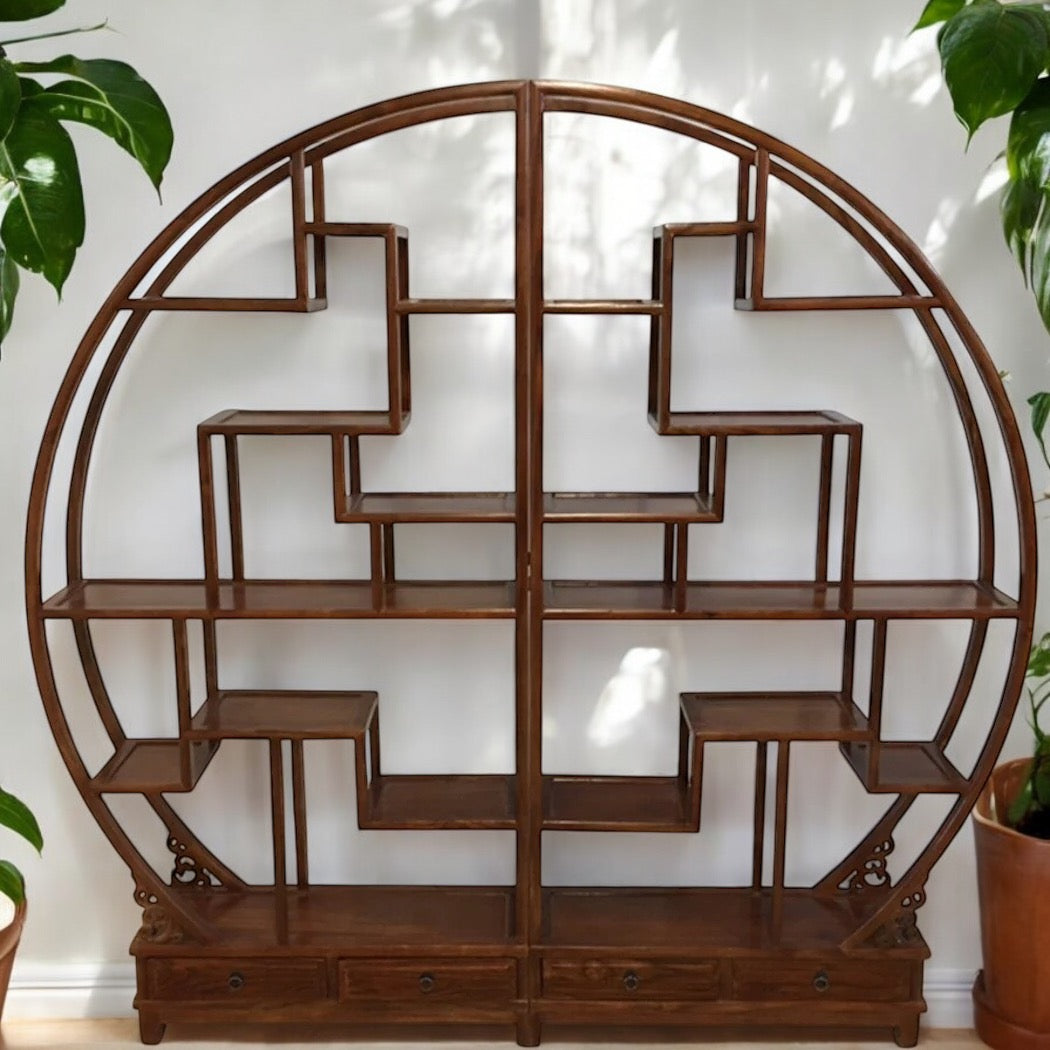 Vintage Asia Chinesisches Regal Rundregal Kastanienbraun - Art. A344/maroon