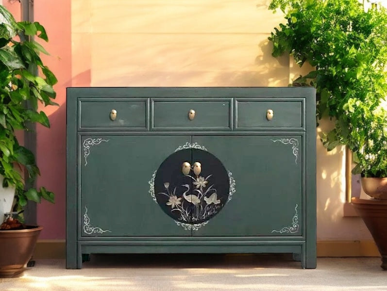Vintage Asia Chinese Chest of Drawers Sideboard Shelf Fir Green - Art. 33082-3