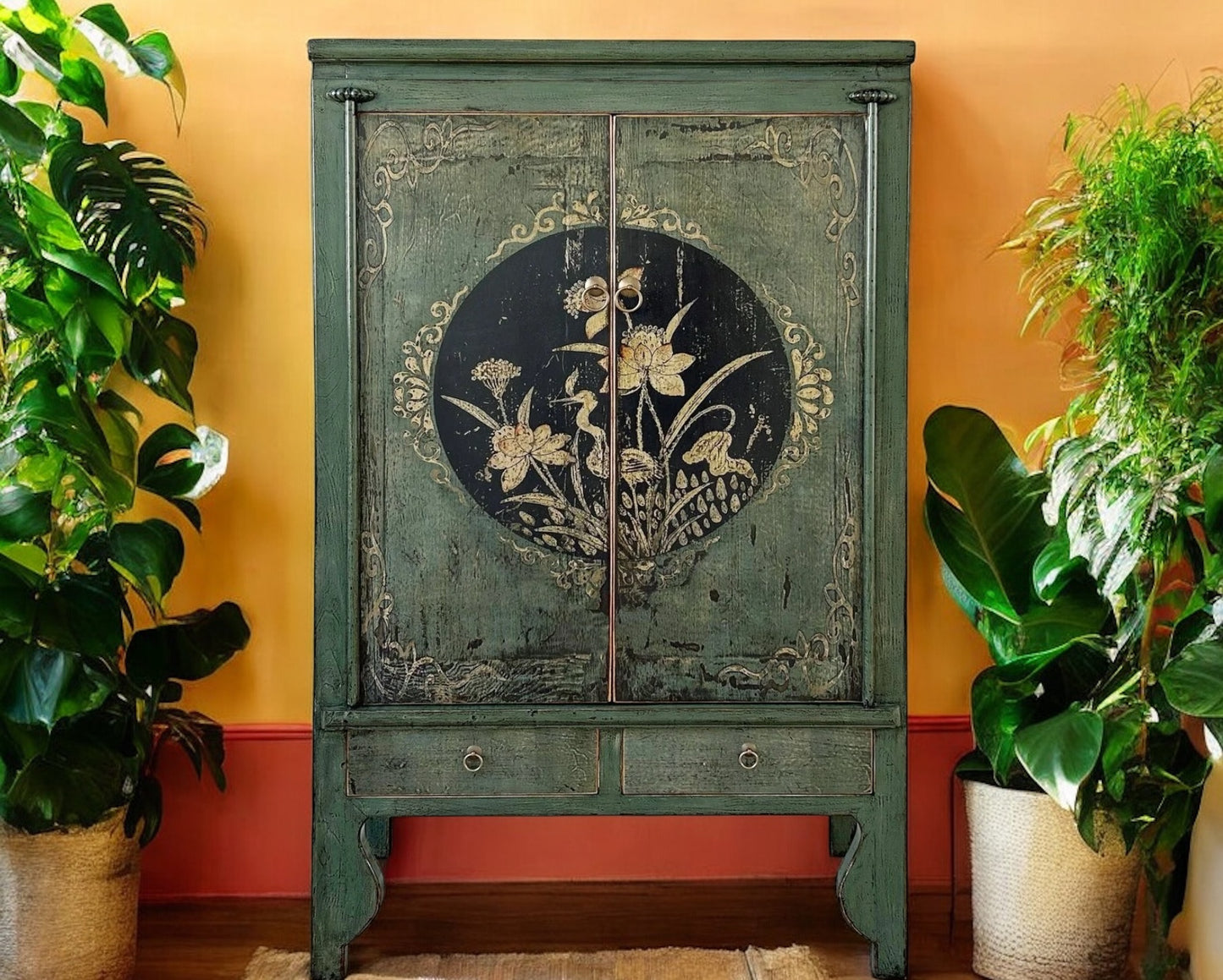 vintage Asie Chinois Armoire De Mariage Armoire Commode Sapin Vert - Article A600-2