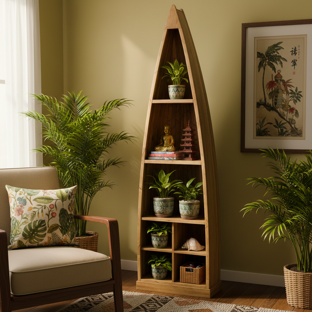 Vintage Asia Indisches Mangoholz-Regal Bootsregal - Art. Boatshelf