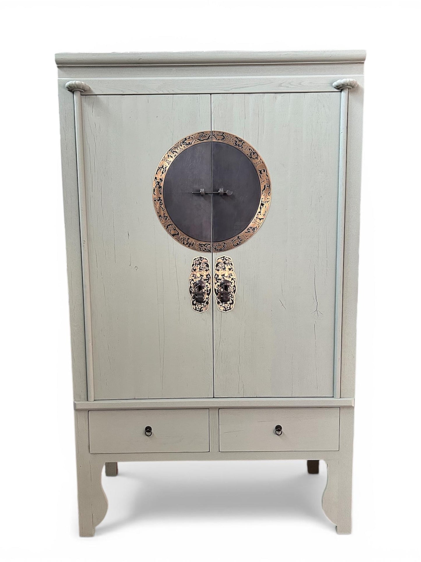 Vintage Asia Chinesischer Schrank Hochzeitsschrank Hellgrün - Art. A502/DustyOlive