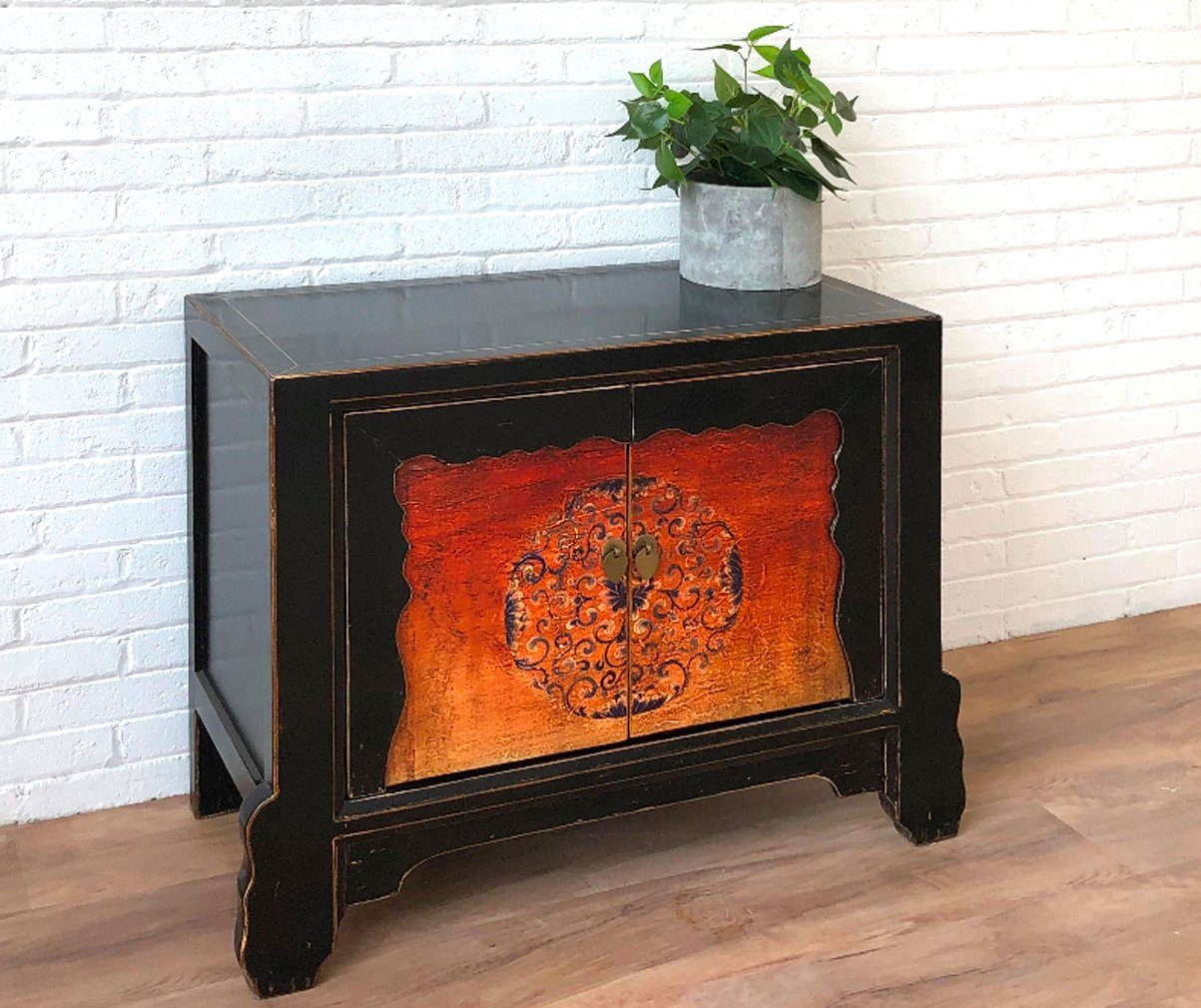Vintage Asia Asiatische Kommode Sideboard Orange "Fire" - Art. 34740-6